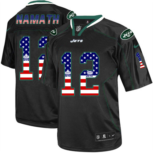 Men's Elite Joe Namath Nike Jersey Black - #12 USA Flag Fashion NFL New York Jets